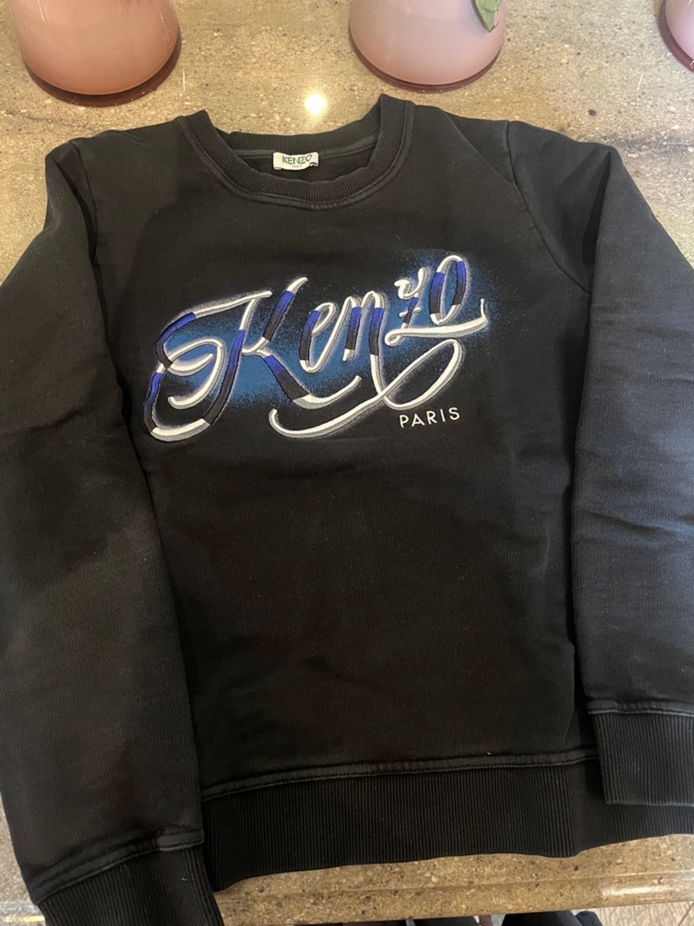 Kenzo Black Crewneck Sweatshirt with Blue Script Logo